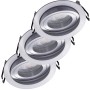 3er Set Oktaplex LED Einbaustrahler aus silbernem Aluminium, rund und schwenkbar, für warmweißes Licht.
