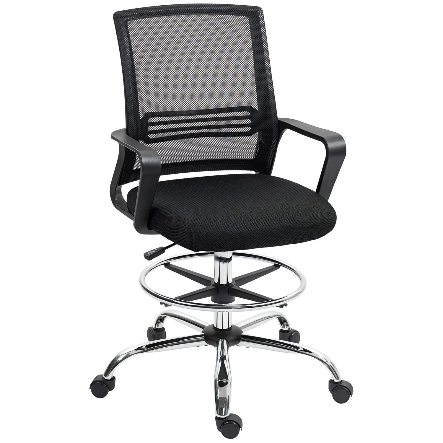 HOMCOM Bürostuhl Netzstoff Kunststoff Schwarz 58L x 58B x 103-123H cm günstig online kaufen