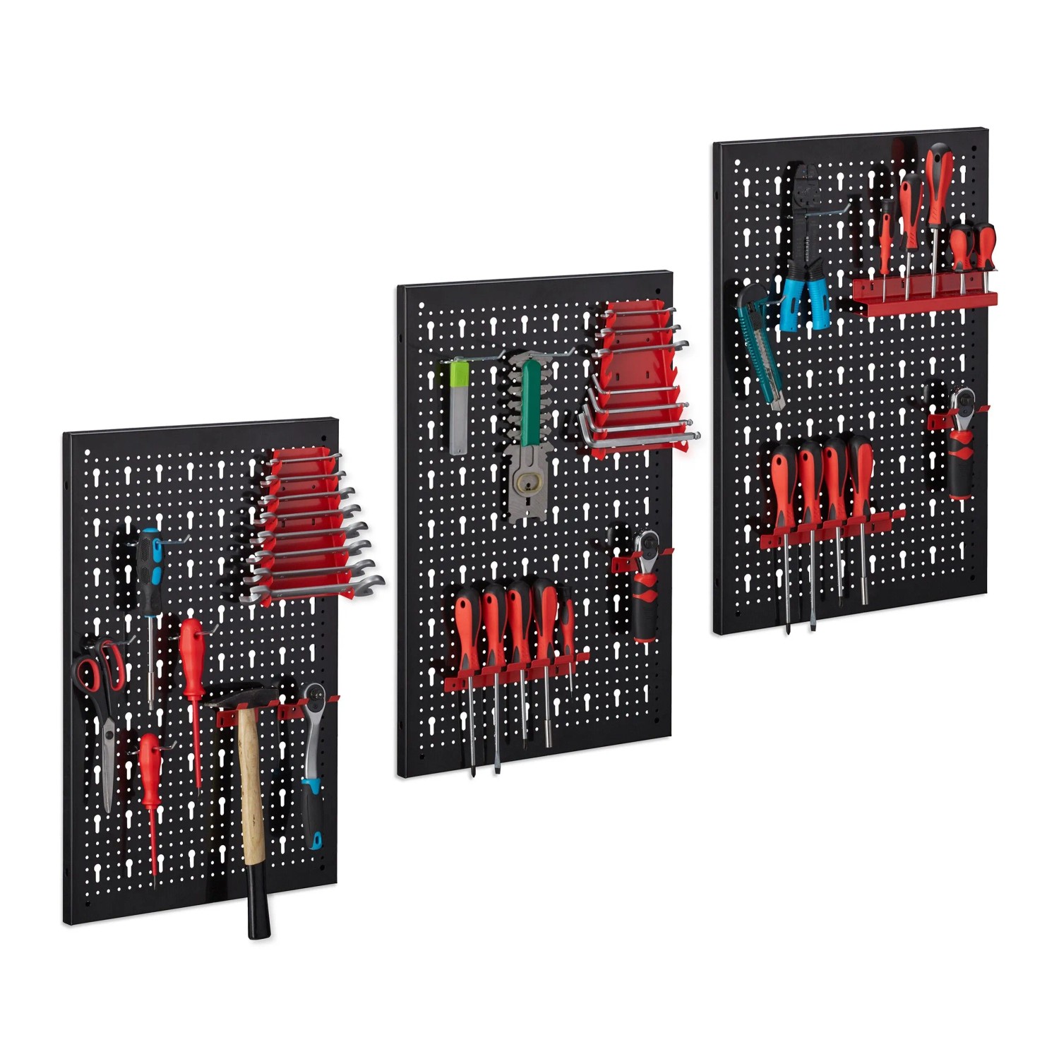 Relaxdays Werkzeugwand Stahl Schwarz Rot Silber 25-teilig 60 cm x 117 cm x 2 cm 4,7 kg
