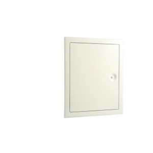 Weiße Marley Revisionstür, 200x250 mm, aus verzinktem Stahlblech für Gipskartonplatten.