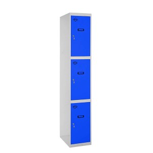 PROREGAL Spind AMEGO, 3 Abteile, grau-blaue Garderobe mit Schließfächern.