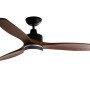 Energiespar Deckenventilator Notos mit LED, dimmbar und Fernbedienung, Gehäuse schwarz, Flügel in Holzdekor.