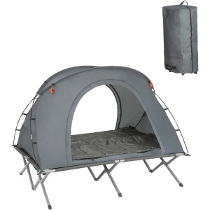 SoBuy 4in1 Campingzelt mit Liege, Schlafsack und Tasche, grau. Ideal für Outdoor-Abenteuer.