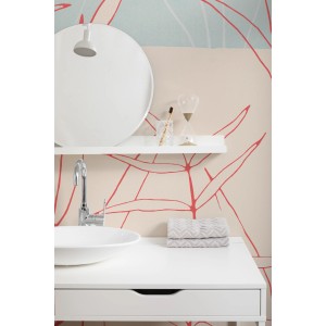 Komar Vlies Fototapete Plain mit floralem Muster in Beige und Rot, 200x280 cm.