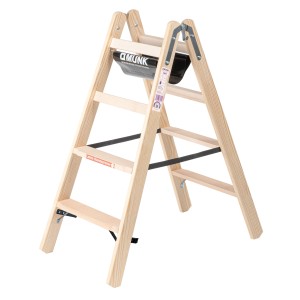 Beidseitig begehbare PROREGAL Holz Stufen-Stehleiter mit 2x4 Stufen.
