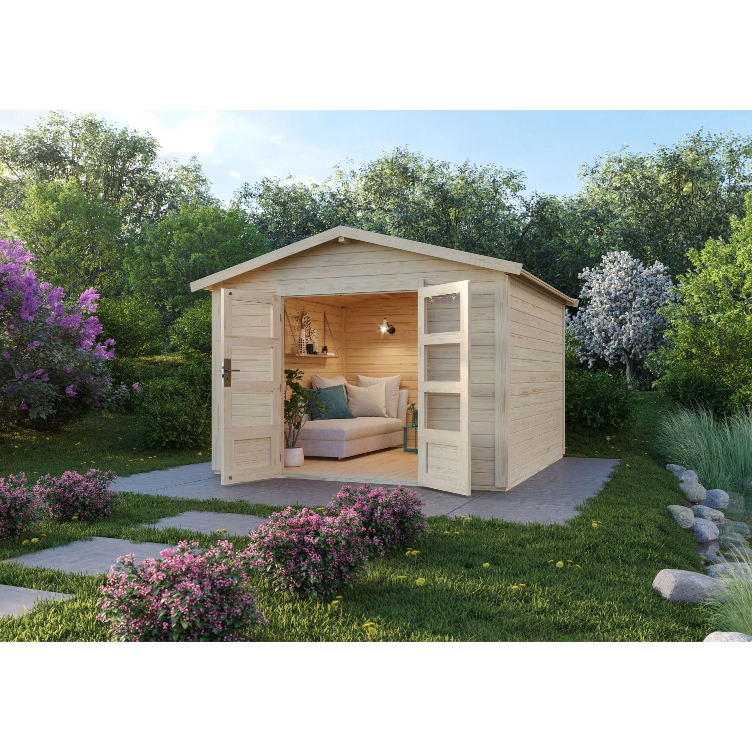 Karibu Holz-Gartenhaus Tessin 2 Natur 300 x 300 cm inkl. Boden günstig online kaufen