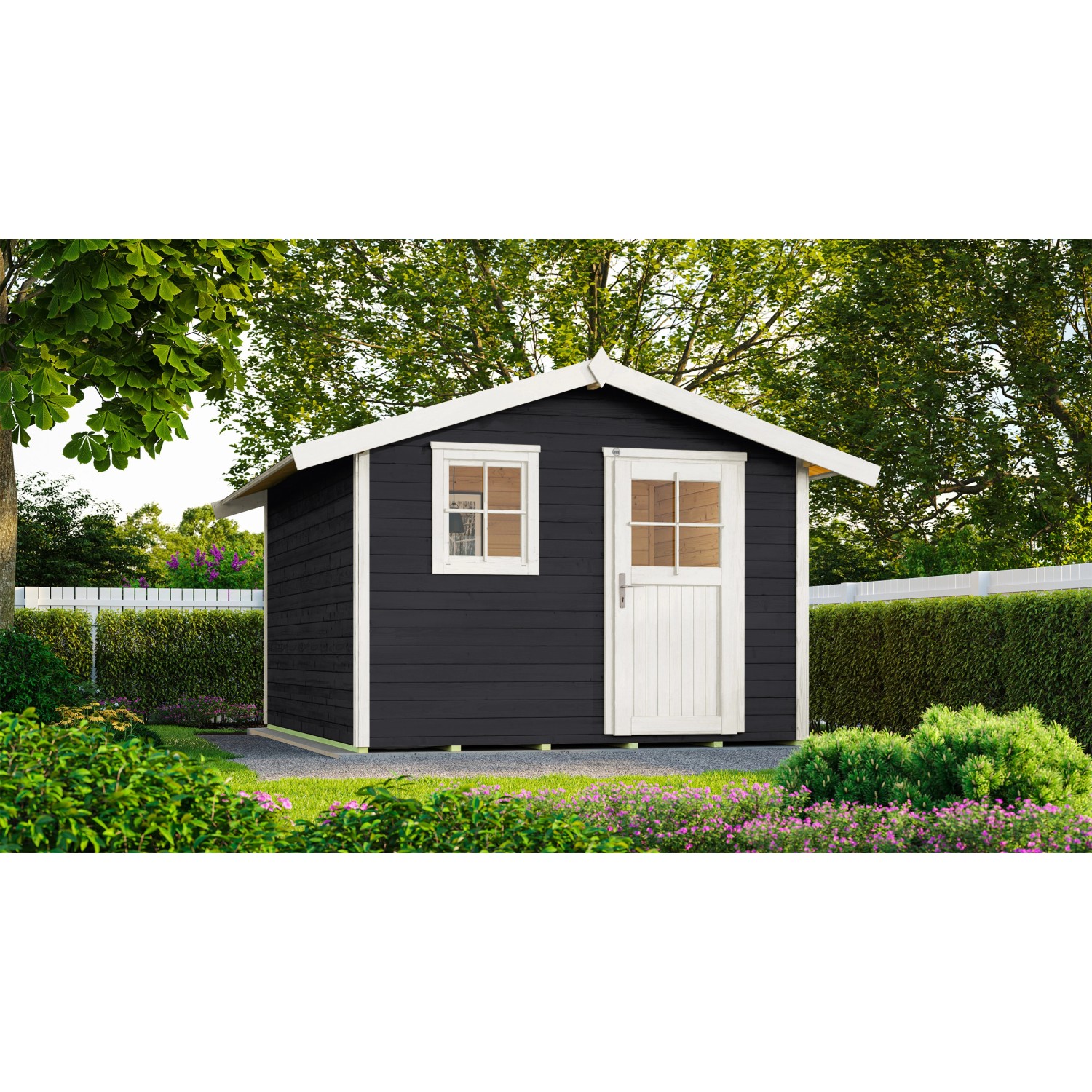 Weka Holz-Gartenhaus/Gerätehaus Anthrazit Satteldach Lasiert 324 cm