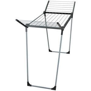 Leifheit Wäscheständer Pegasus 150 Solid Slim, 15 m Trockenlänge, schwarz, mit ausklappbaren Flügeln.