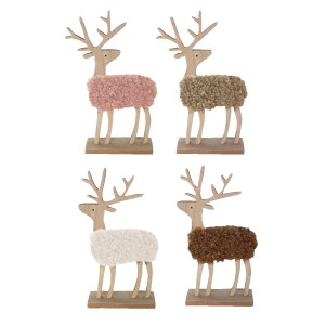 Boltze Deko-Aufsteller, 4-fach sortiert, aus Holz mit Fell in verschiedenen Farben.