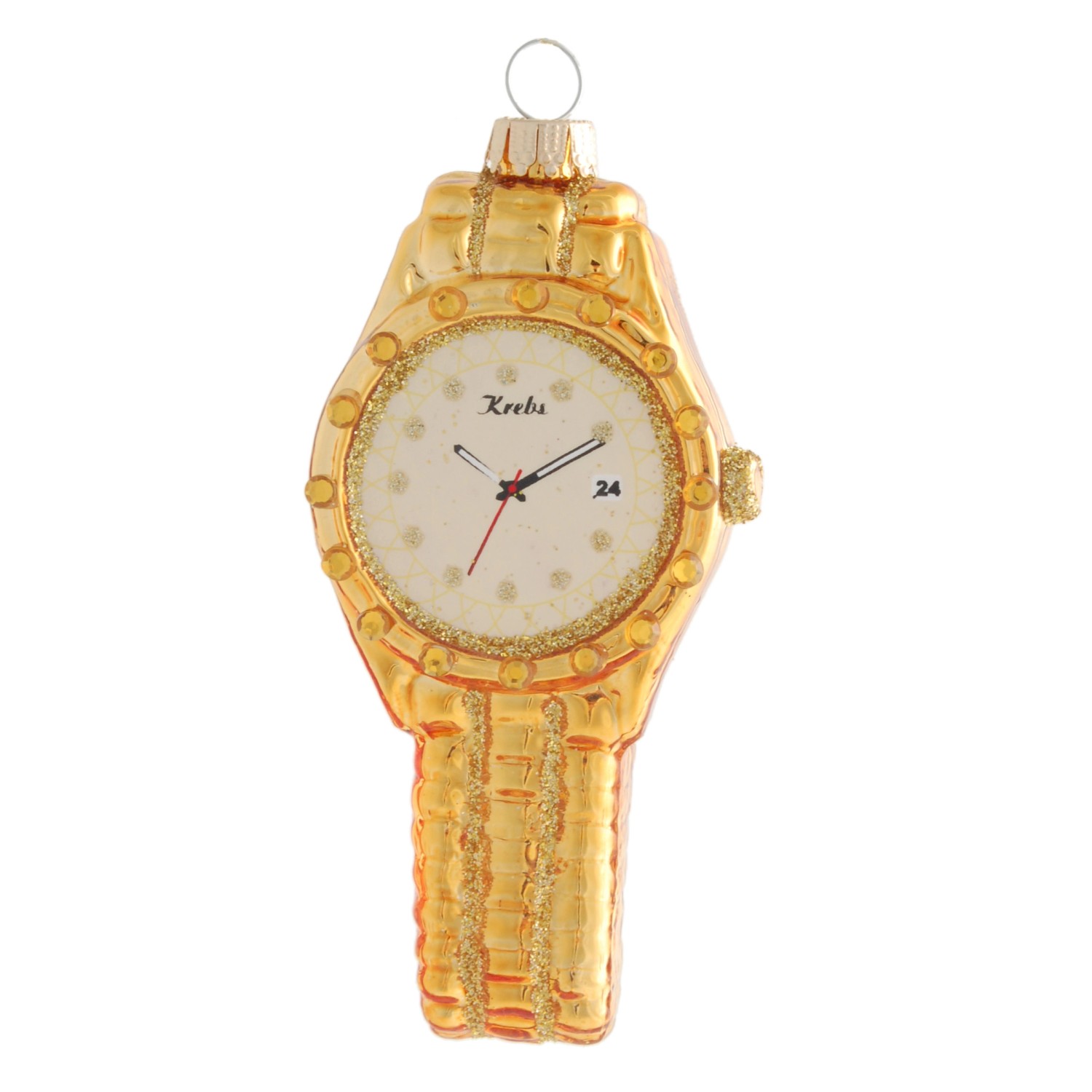 Krebs Glas Lauscha Weihnachtsornament Herrenuhr Gold 1-tlg. 11cm