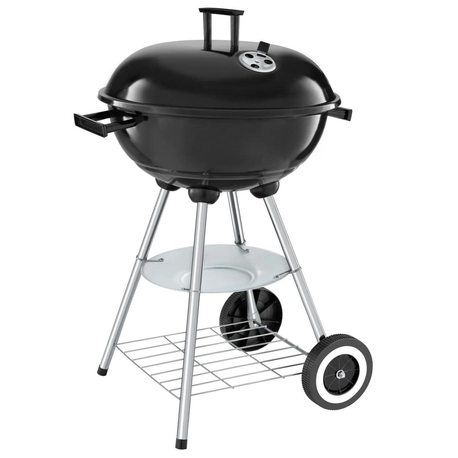 Tectake Kugelgrill  Mit 2 Rädern Regulierbare Luftzufuhr  51 50 x 44 50 x 75 cm Schwarz Silber
