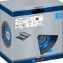 Bosch X-Lock Scheibenbürste Clean for Metal mit gewelltem Draht in blauer Verpackung. Zubehör für Winkelschleifer zur Metallreinigung.
