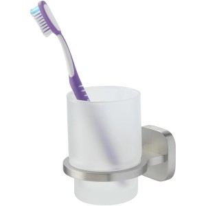 Tiger Becherhalter Ramos, Edelstahl gebürstet mit Zahnputzbecher und Zahnbürste.