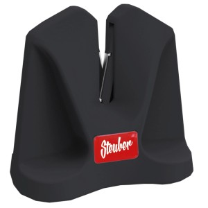 Schwarzer Steuber Messerschleifer (9,5x5,4x9,3cm) zum Schärfen von Messern.