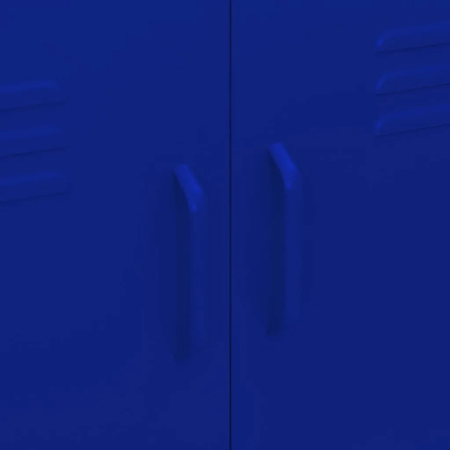 Detailansicht: Marineblauer vidaXL Lagerschrank aus Stahl mit Griffen.