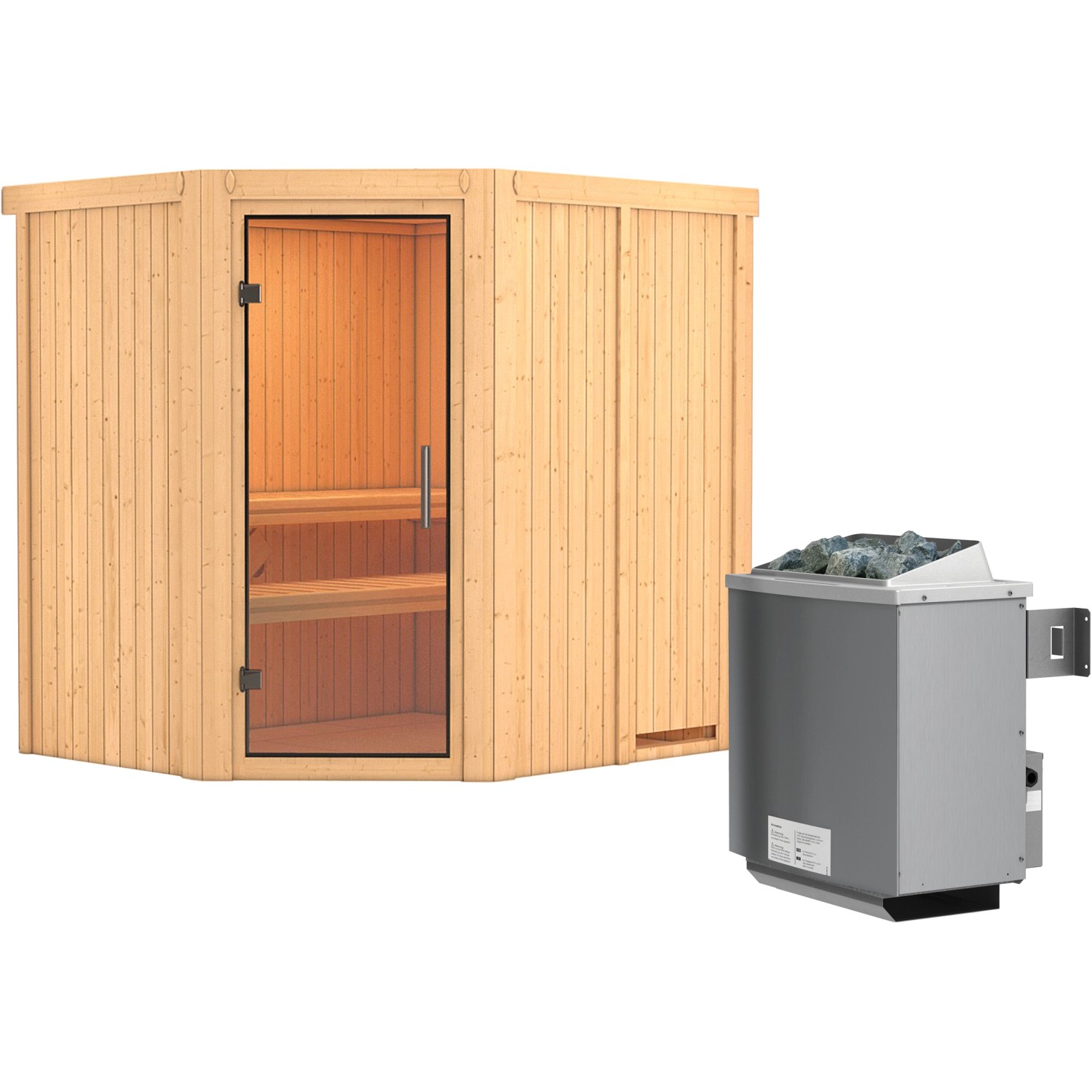 Karibu Sauna Swenna, Ofen, integrierte Steuerung, Glastür