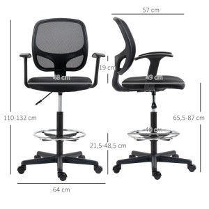 Vinsetto Standing Desk Chair Mesh(100% Polyester) Schaumstoff Stahl Nylon 64L x 57B x 132H cm Schwarz