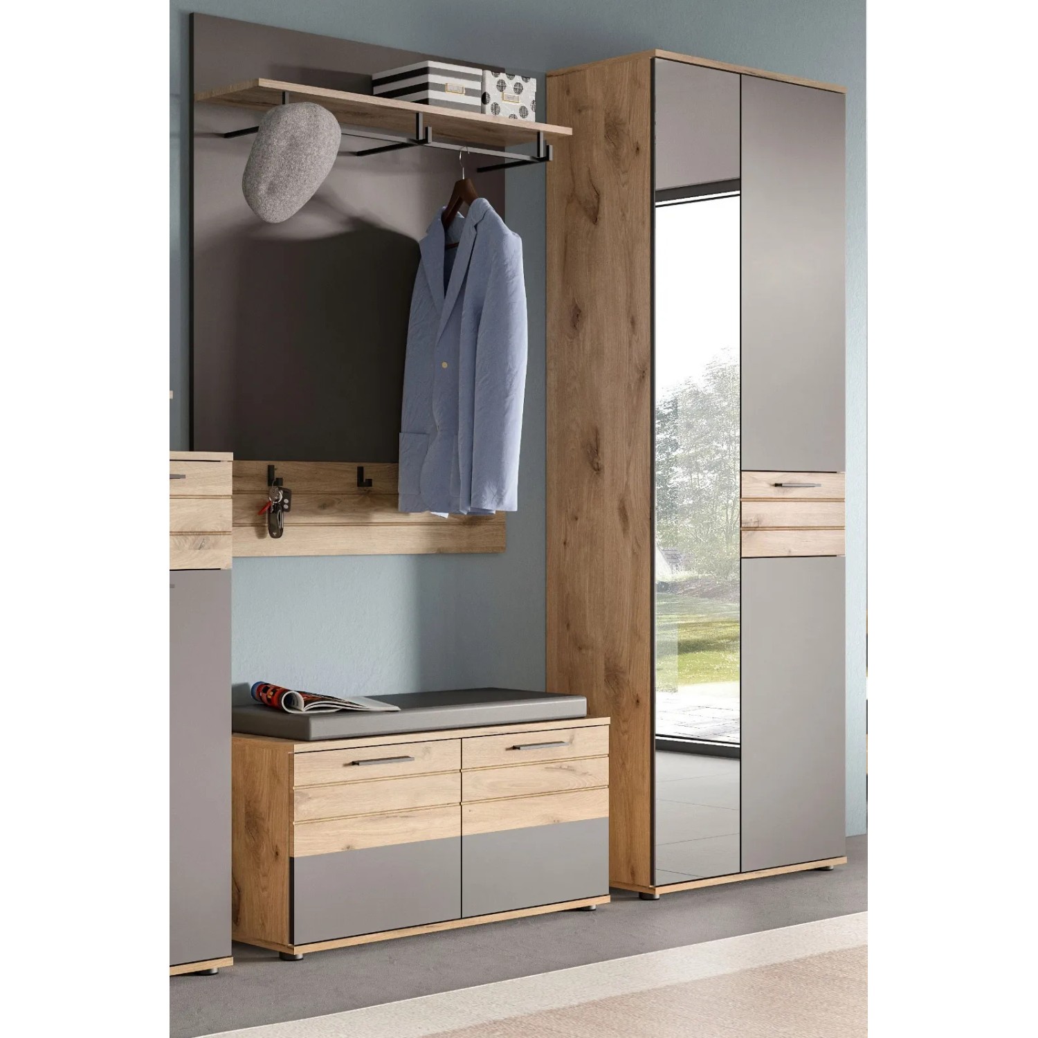 Inn.Furn Garderoben-Set Eiche Grau 3-teilig 175 cm mit Soft-Close Tomaso_3