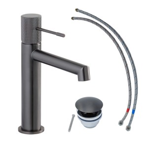 Schöner Wohnen Waschtischarmatur Kadia Industrial mit Ablaufgarnitur und Anschlussschläuchen.