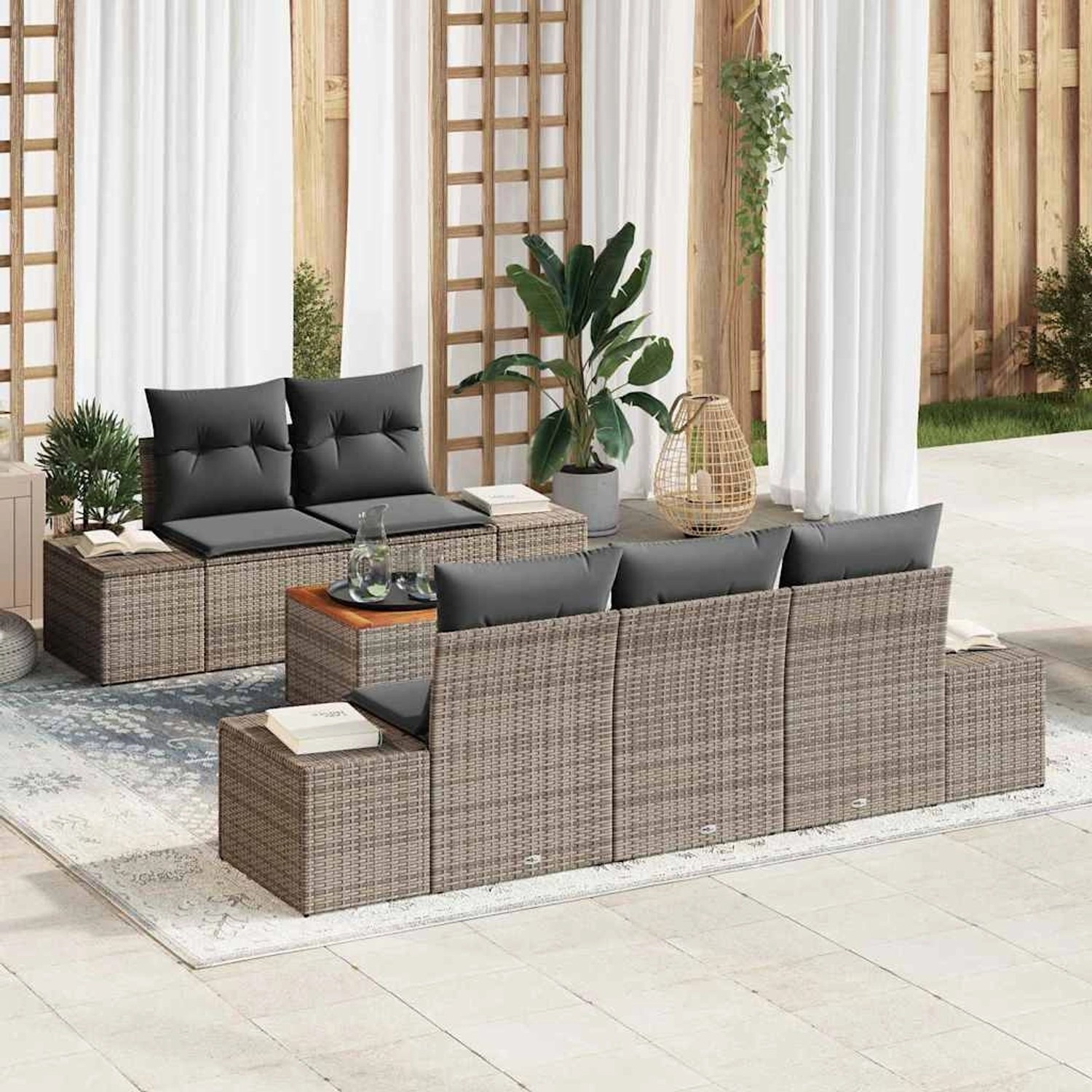 vidaXL Garten-Sofa-Set mit Kissen 6-Tlg Grau Poly Rattan 3347895 günstig online kaufen