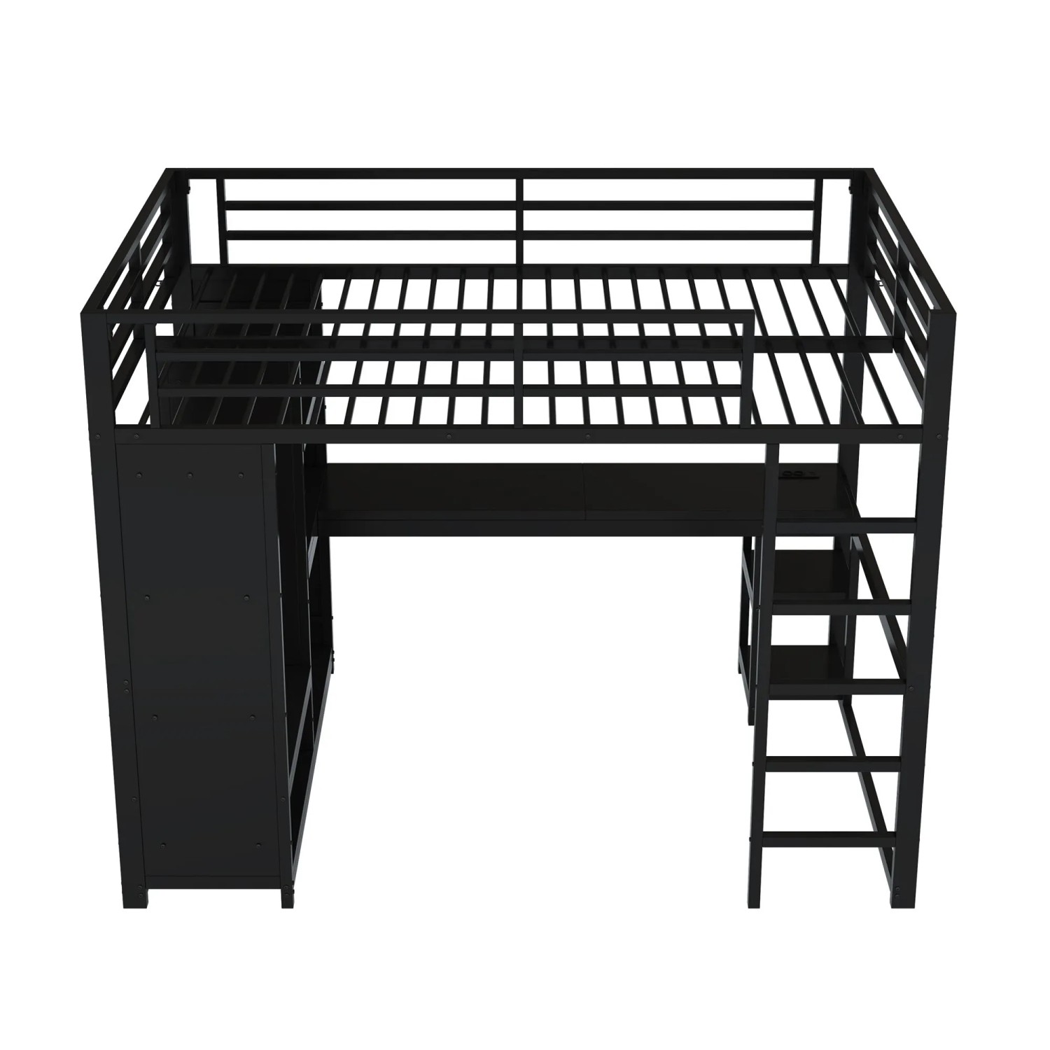 okwish Hochbett 140x200cm mit Schreibtisch und Kleiderschrank Jugendzimmer Schwarz ohne Matratze