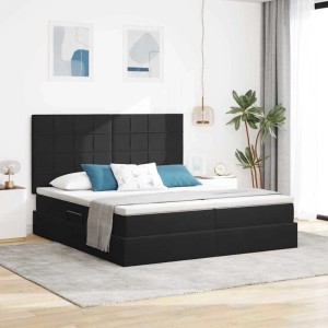 Schwarzes vidaXL Bett mit LED-Leisten, 180x200 cm, Samtbezug und Stauraum.