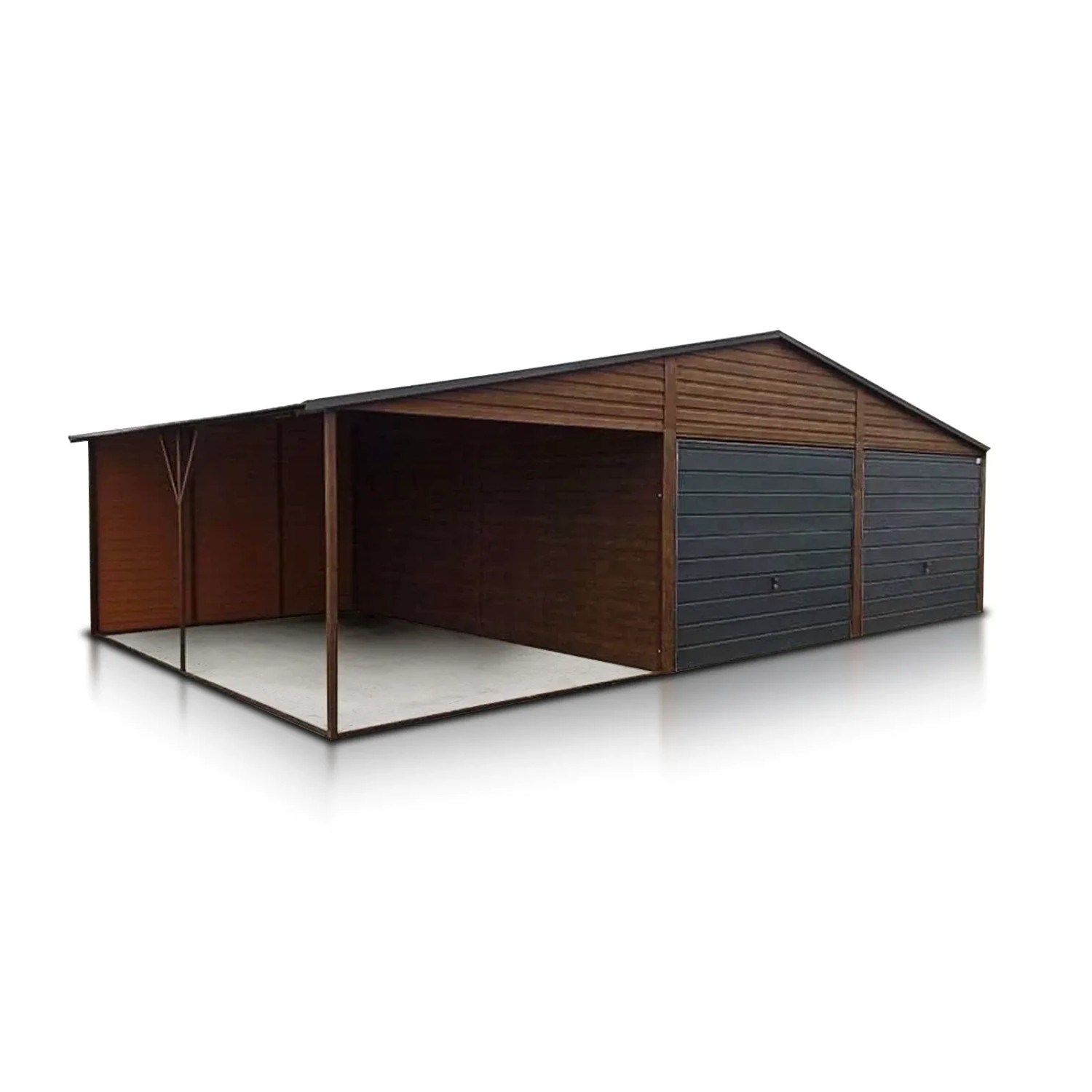 Liderstal Doppelgarage Basic aus Blech 600 x 500 cm Carport 3m Satteldach Schwingtor Holzoptik