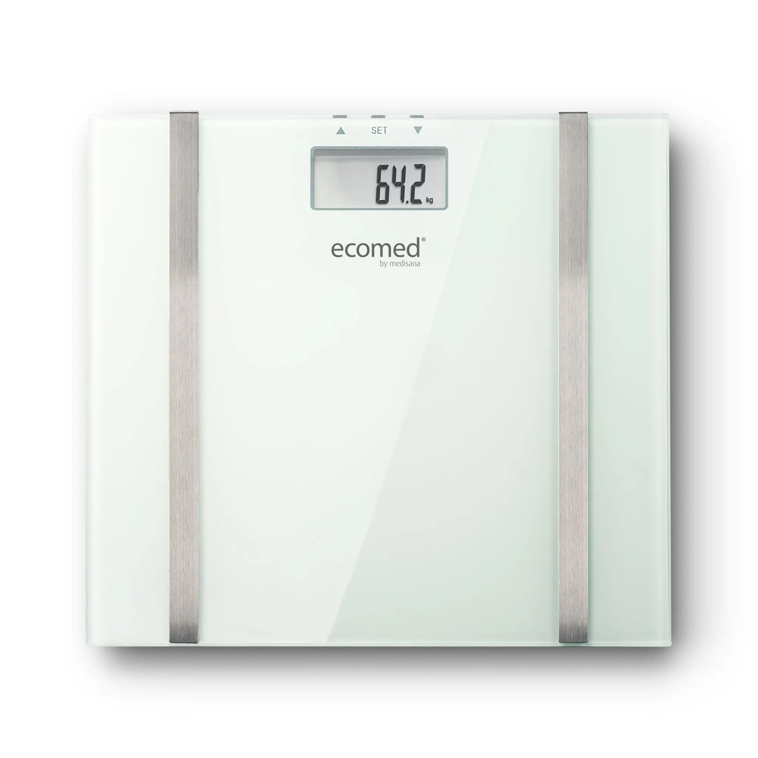 ecomed by medisana BS 70E digitale Körperanalysewaage bis 150 kg Personenwaage aus Glas