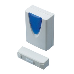 REV Funk-Gong mit weißem Gehäuse und blauem Signal, 30 m Reichweite, für Türklingel oder Personenruf.