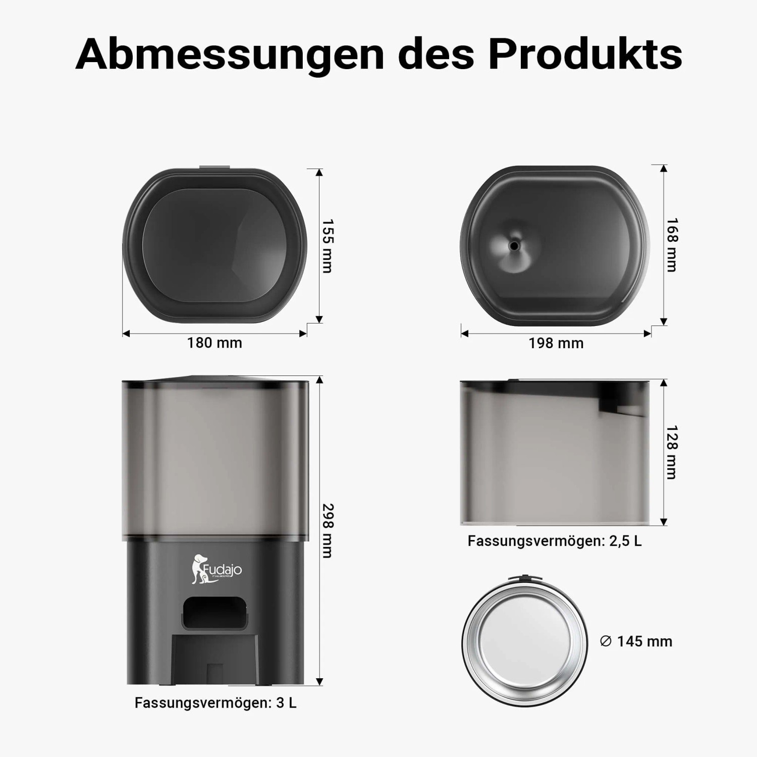Fudajo Futter- Und Trinkautomat Schwarz Katze Hund 3L Futterspender Trinkbrunnen_3