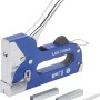 LUX Handtacker Classic, blau, mit Klammern und Werkzeug. Geeignet für Paneele, Isolierstoffe und Kabel.