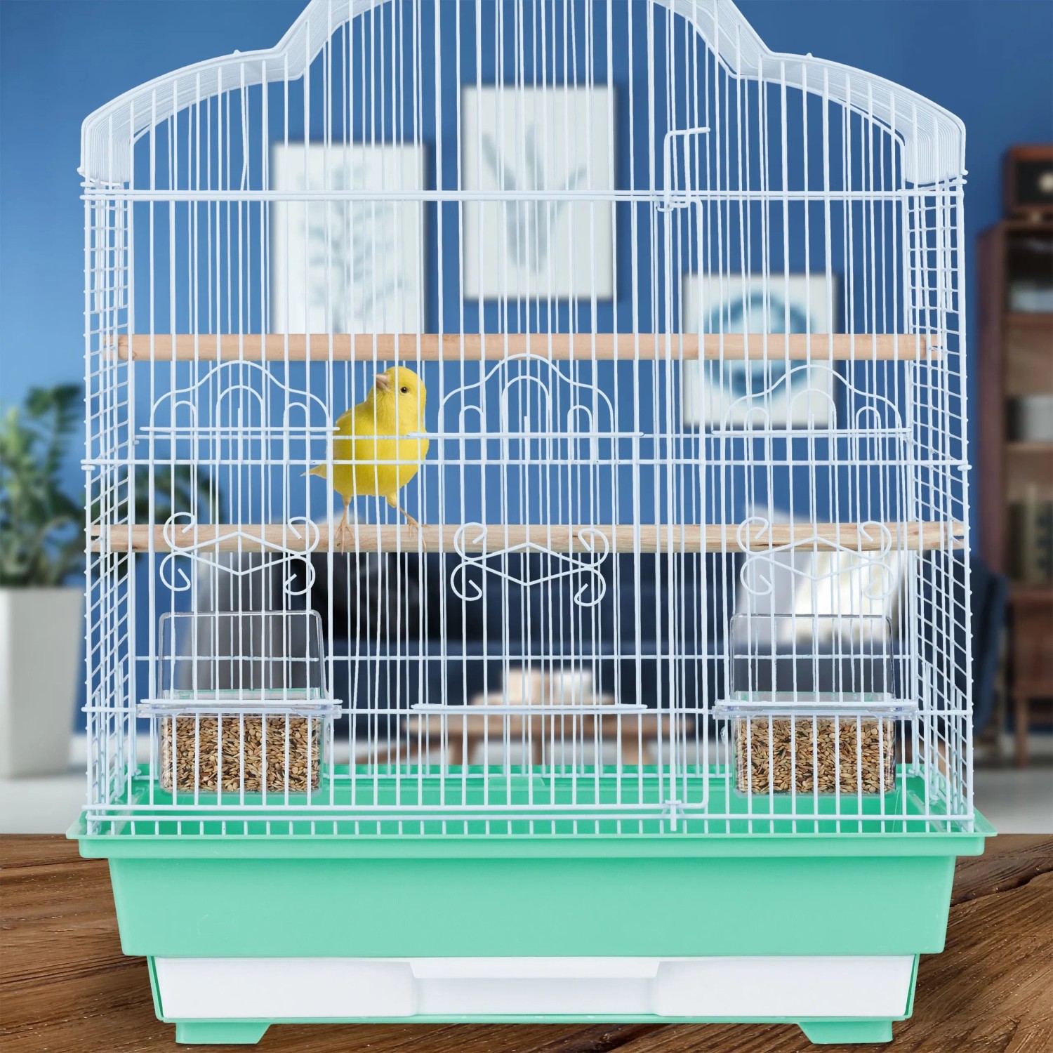Relaxdays Vogelkäfig Stahl Grün mit Zubehör 56,5 cm x 46,5 cm x 35,5 cm 3,1 kg_3
