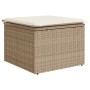 Beiger Gartenmöbel-Hocker aus Polyrattan mit cremefarbenem Kissen, Teil der vidaXL Sofagarnitur.