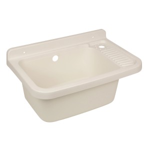 Sanitop-Wingenroth Ausgussbecken, 50 cm, Kunststoff, weiß, mit Seifenspender und Ablage.