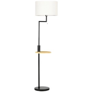 HOMCOM Stehleuchte: modernes Design, schwarzer Stahl, cremefarbener Schirm, Holzablage, USB-Anschluss.