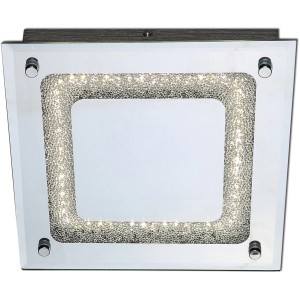 Quadratische LED-Deckenleuchte Gilda in Chrom mit Kristall-Optik, 24x24 cm.