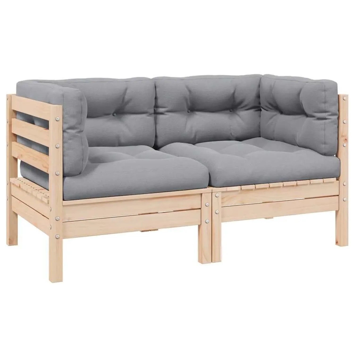 vidaXL 2-Sitzer-Gartensofa mit Grauen Kissen Massivholz Kiefer 806645
