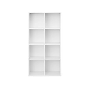 Weißes Vasagle Regal mit 8 Fächern für Bücher und Deko, 30x65,5x129,5 cm.