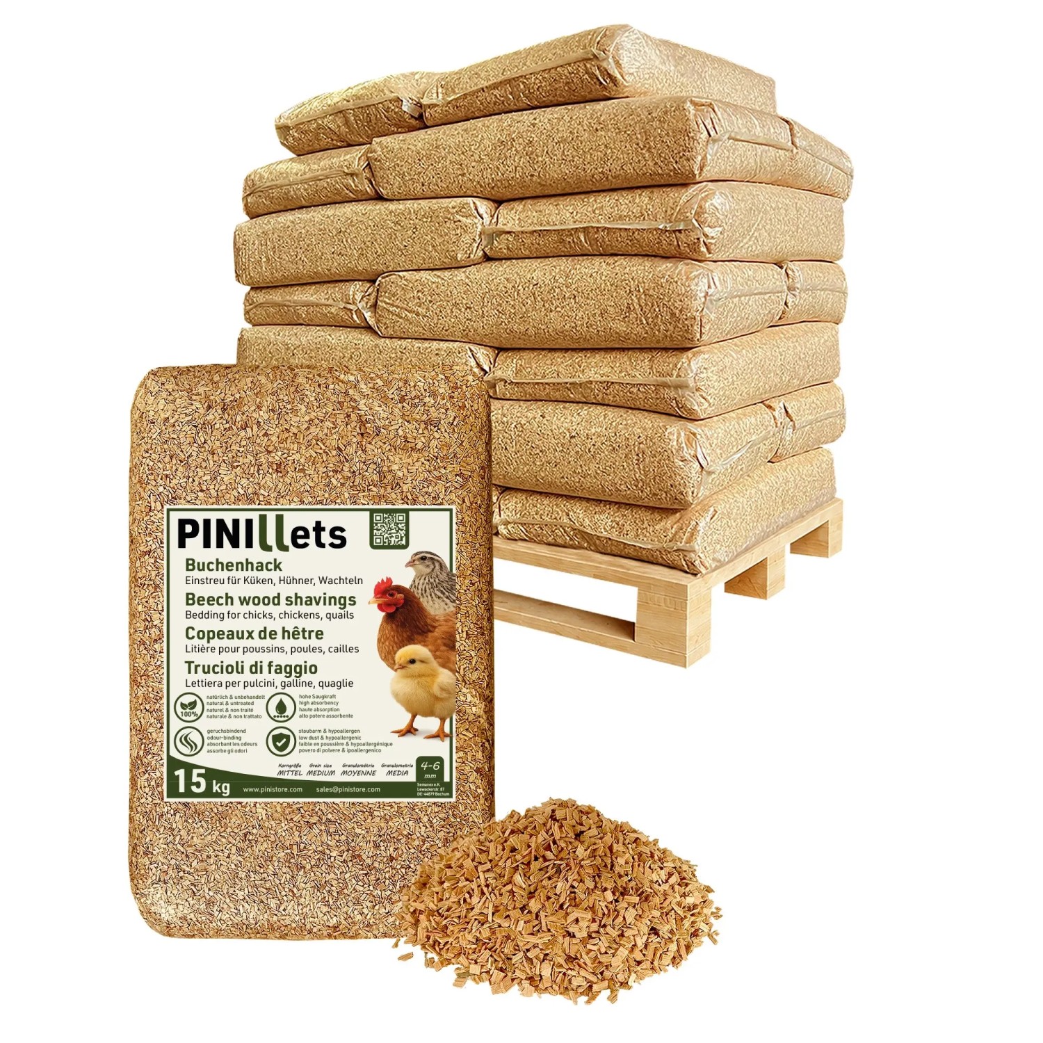 PINI Buchenhack Mittel 300 kg Einstreu für Hühner & Küken