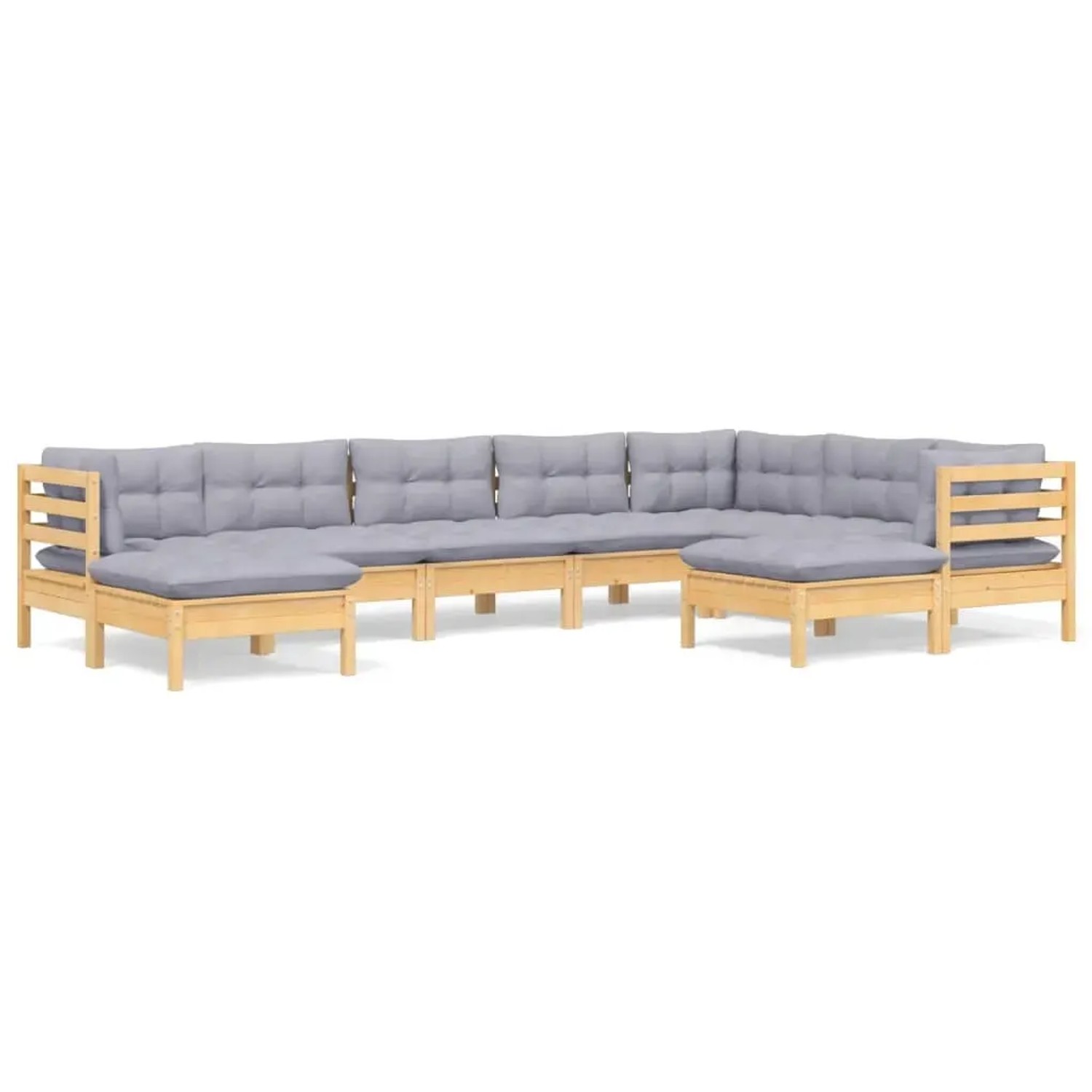 vidaXL 9-Tlg Garten-Lounge-Set mit Grauen Kissen Kiefer Massivholz 3096706