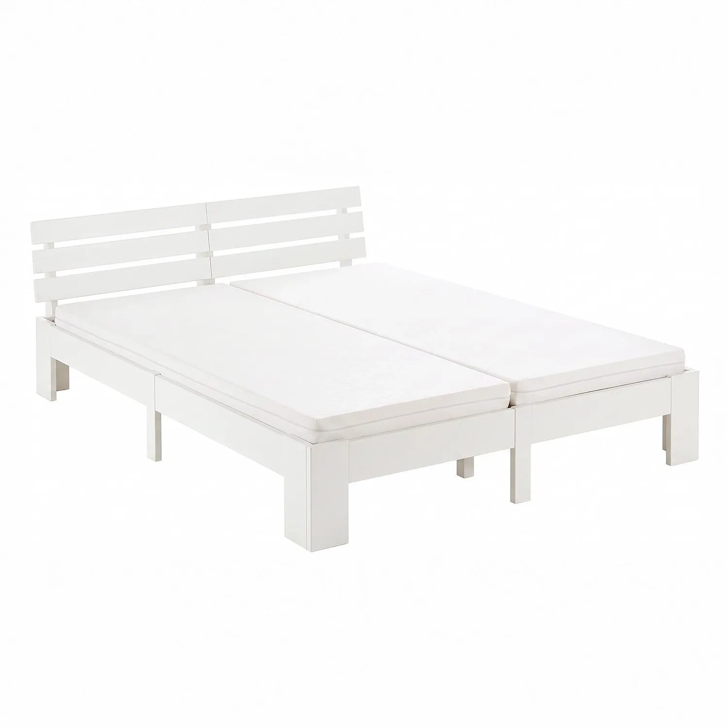 Homestyle4u Holzbett 180x200 mit 2 Matratzen in Weiß 3209
