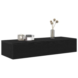 Schwarzes vidaXL Wandregal mit Schubladen (100x36x19 cm) aus Holzwerkstoff.