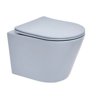 Modernes, spülrandloses Wand-WC in Blau Matt mit SoftClose WC-Sitz. Hygienisch und platzsparend für Ihr Badezimmer.