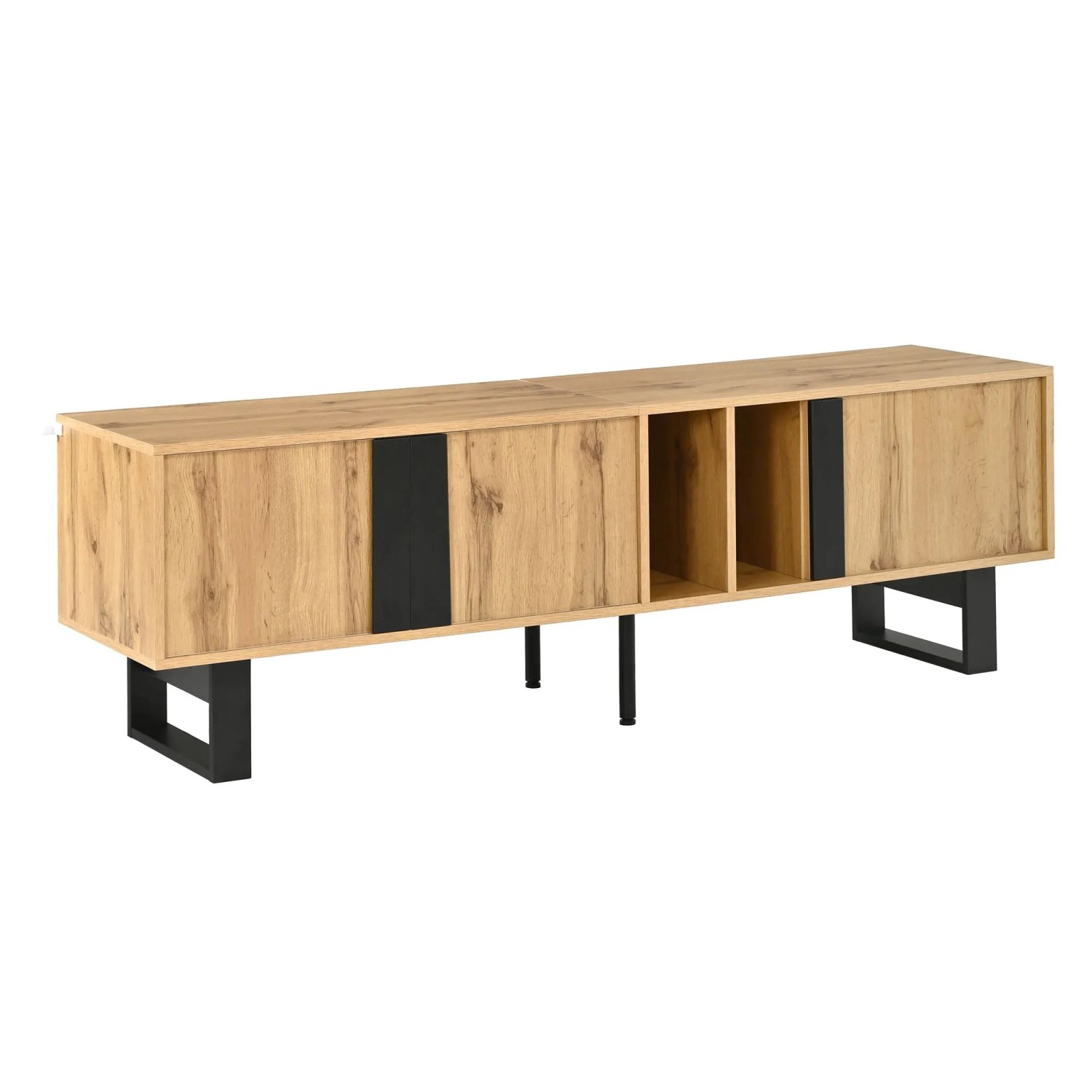 PXloue TV Schrank TV Board Holzoptik mit 3 Türen und Offenen Ablagen 160 x 40 x 50 cm