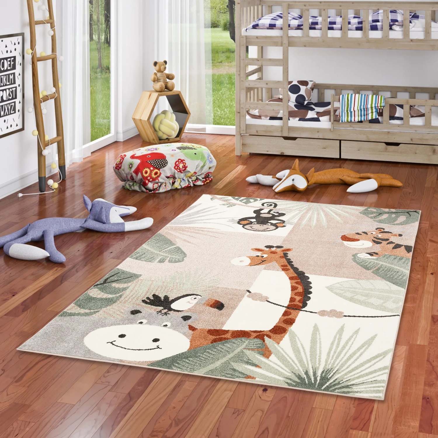 Bunter Pergamon Kinder Teppich Softstar Kids mit Tiermotiven, 80x150cm.