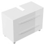 Posseik Mondial Waschbeckenunterschrank, 85 cm, weiß hochglanz mit zwei Schubladen und Füßen.