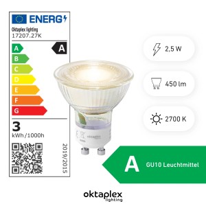 Oktaplex GU10 LED Leuchtmittel, 2700K Warmweiß, 2,5W, 6er Set für Lampen & Leuchten.