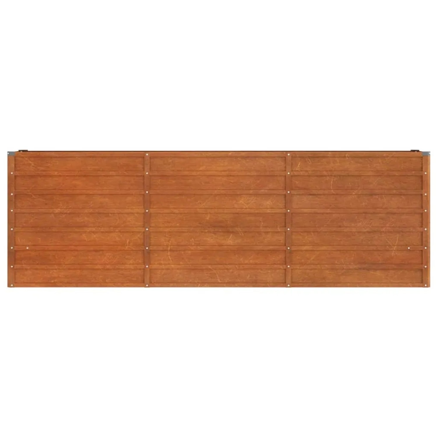 Rechteckiges, rostfarbenes vidaXL Hochbeet aus Cortenstahl, 240x40x77 cm.