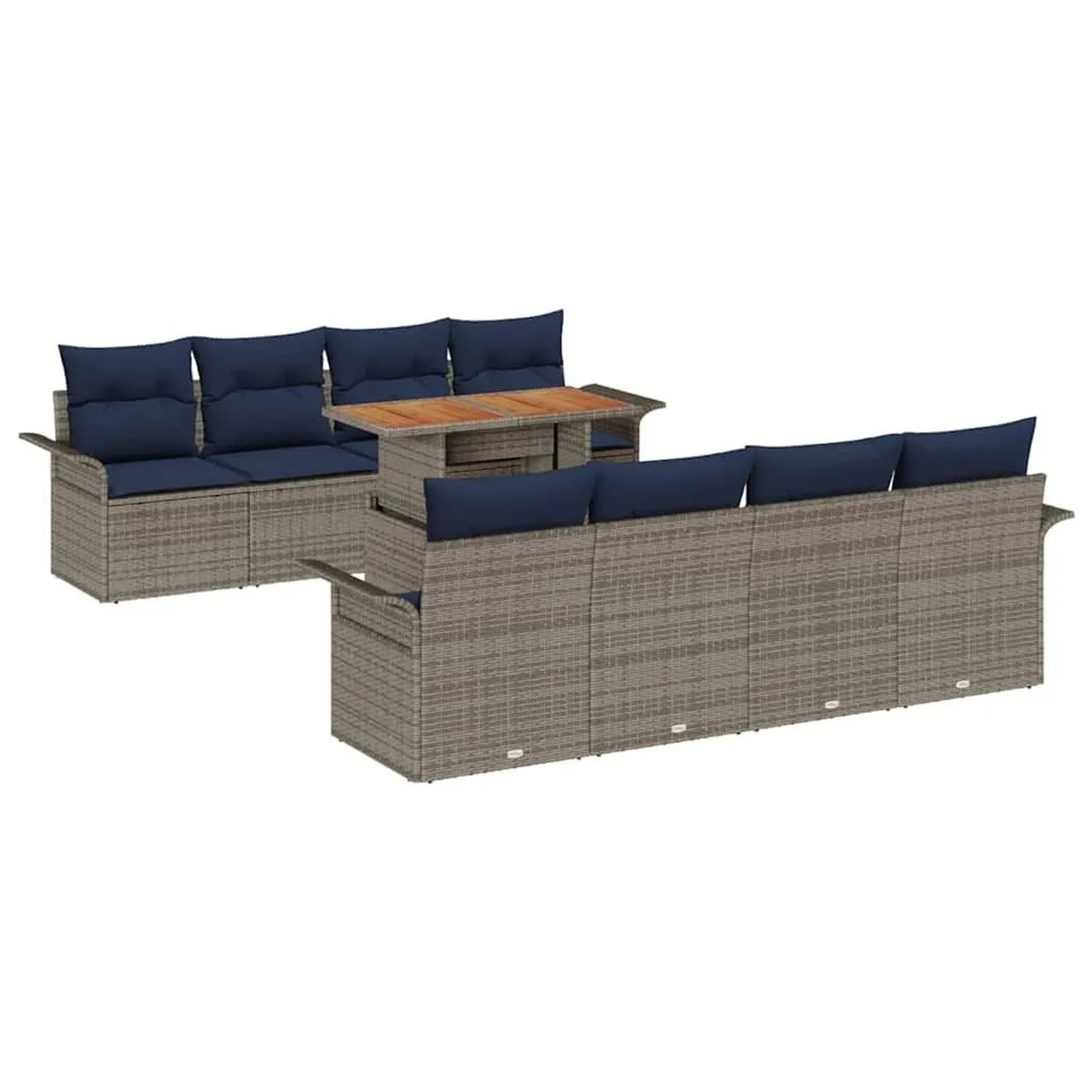 vidaXL Garten-Sofa-Set mit Kissen 7 Stk Grau und Marineblau 3349310