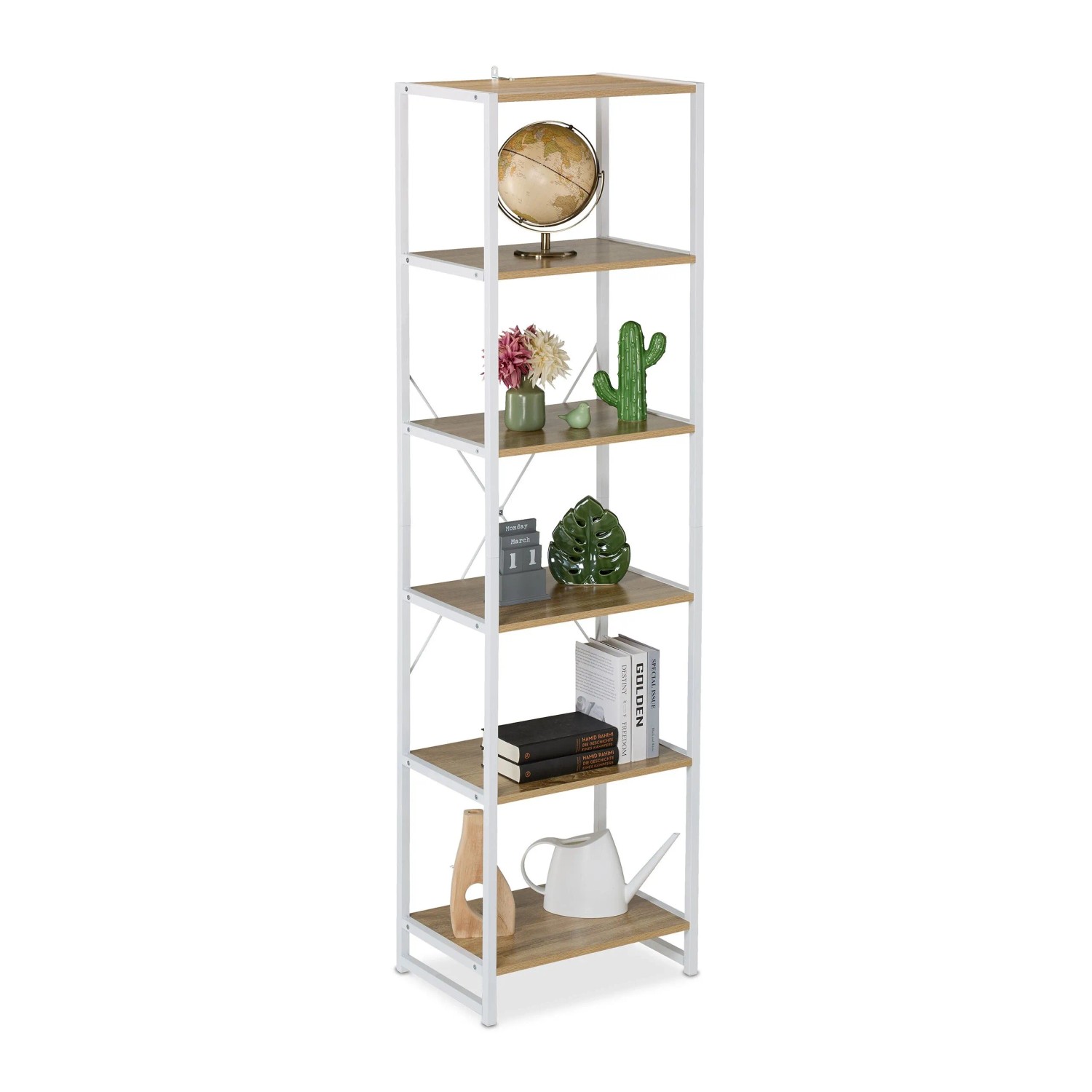 Relaxdays Standregal Spanplatte und Eisen Weiß mit 6 Ebenen 180 cm x 50 cm x 35 cm 15,2 kg